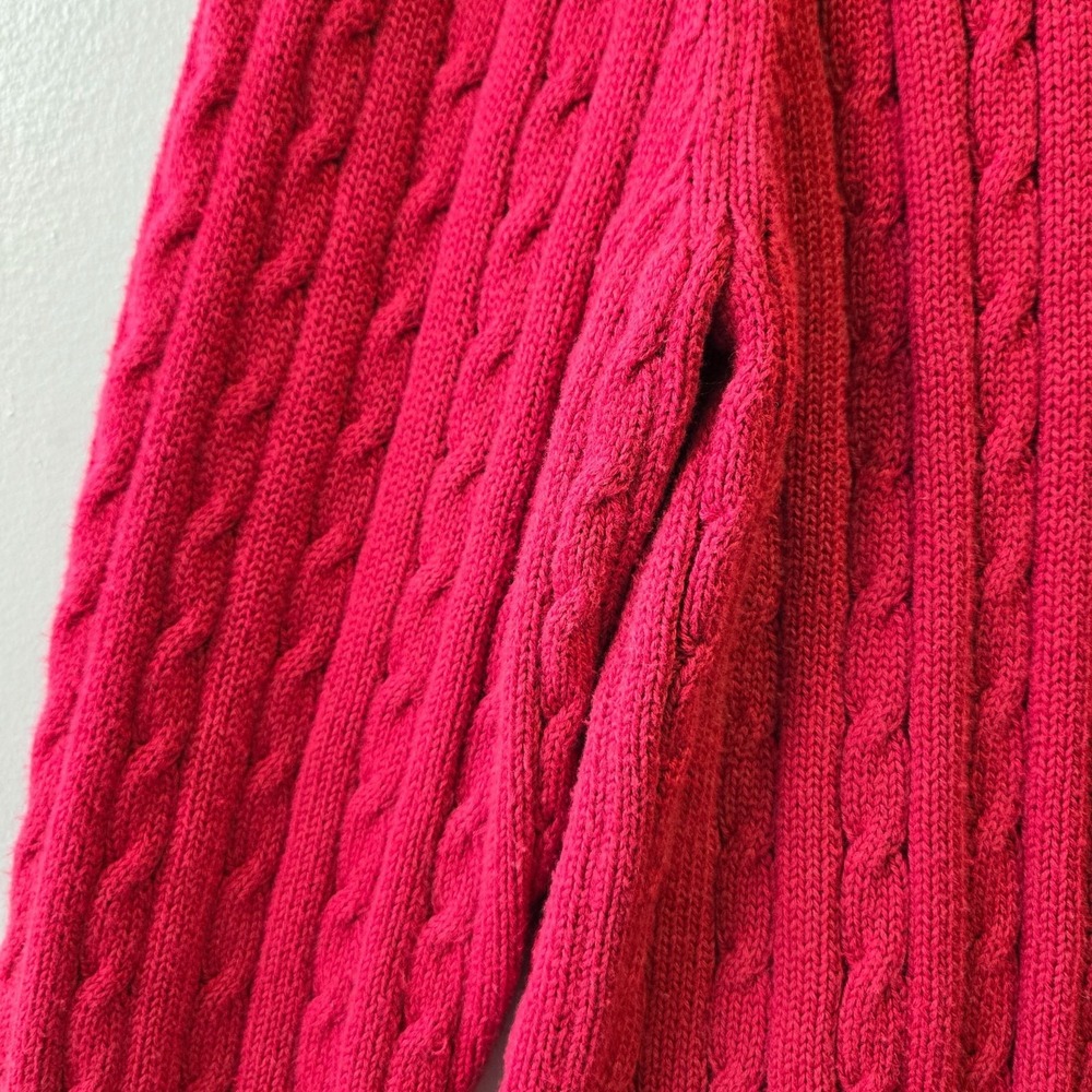 Cabin Core Cable Knit Sweater PM Red Cotton Crew Neck Preppy Pullover PM Red - Picture 4 of 9